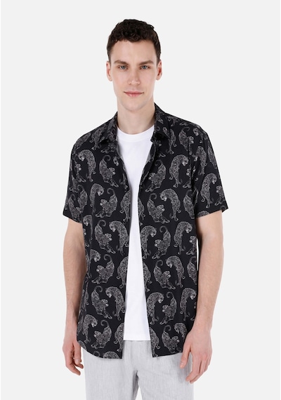 Colin's Colins Regular Fit Shirt Neck Baskılı Erkek Siyah Kısa Kol Gömlek Cl1067580 Q1.v1 Blk Siyah