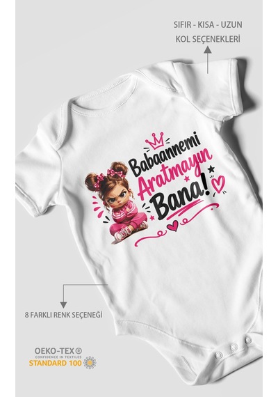 Morivokids Babaanneye Özel Kısa Kollu Bebek Body %100 Pamuk Beyaz