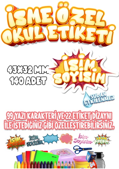 Okul Etiketi Kalem Defter Etiketi İsme Özel Etiket Set16