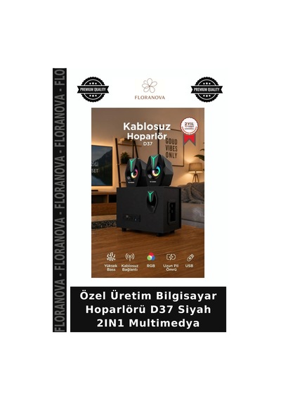 Özel Üretim Bilgisayar Hoparlörü D37 Siyah 2ın1 Multimedya