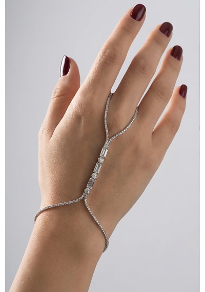 Valmont Accessories Kadın Kristal Taşlı Şahmeran Bileklik Şık El Aksesuarı Işıltılı Tasarım Gümüş
