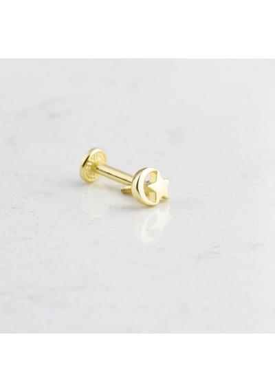 Glorria Altın Ay Yıldız Tragus Piercing Çok Renkli