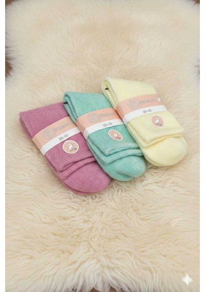 Angora Yün Çorap 3 Adet Pembe