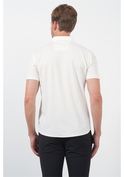 İmza Beyaz İtalyan Yaka Kısa Kol Cepsiz Slim Fit Esnek Gömlek 1004260159