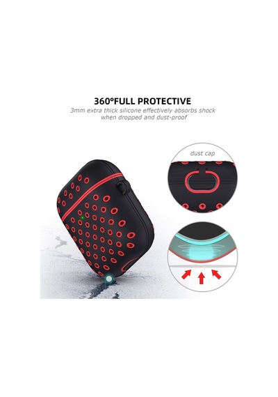 Airpods 1/2 Nesil Delikli Spor Premium Silikon Kılıf + Karabina Klipsli, Tam Koruma Ve Stil Sunan Ergonomik Tasarım Zeytin Yeşili-siyah