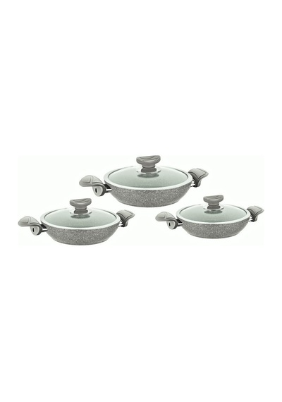 Oms Granit Sahan Set 6 Parça 18-20-22 Cm Gri 3004