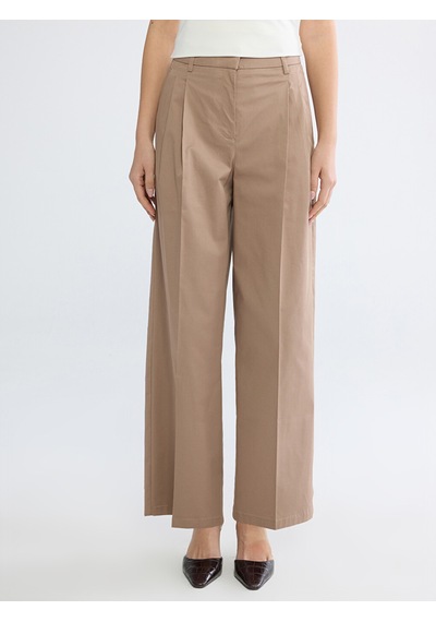 Lcw Studıo Bej Loose Fit Geniş Paça Kadın Pileli Pantolon