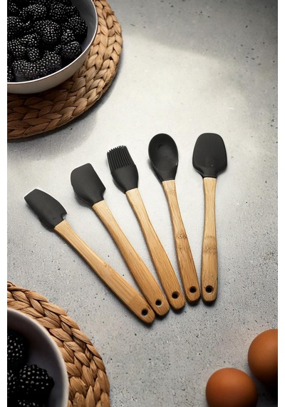 5 Parça Bambu Saplı Mini Supatula Seti Sarı