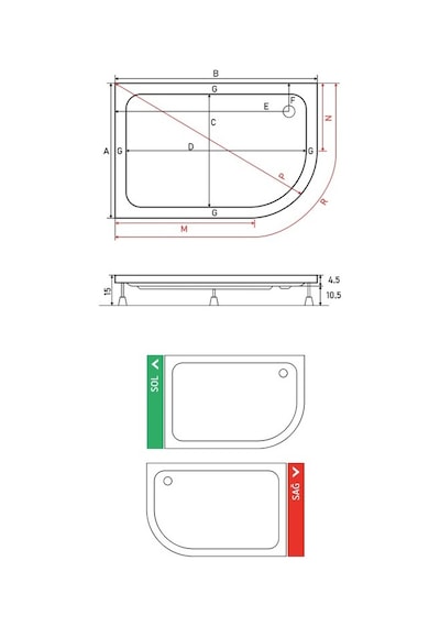 Shower 80X140 Oval Asimetrik Duş Teknesi