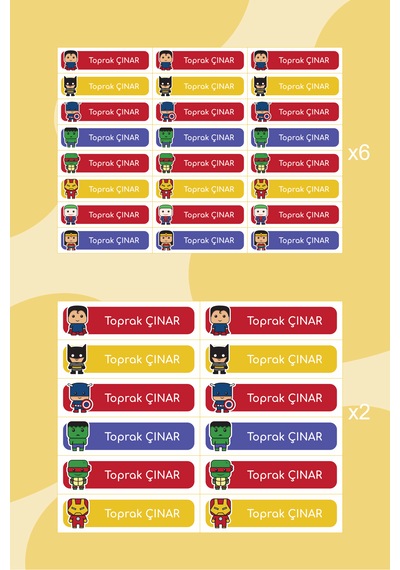 Süper Kahramanlı Isimli Okul Etiketi Defter Kalem Sticker Seti