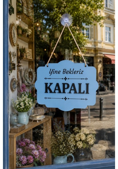 Çift Taraflı Mdfahşap Dükkan & Mağaza Kapı Yönlendirme Tabelası - Mavi