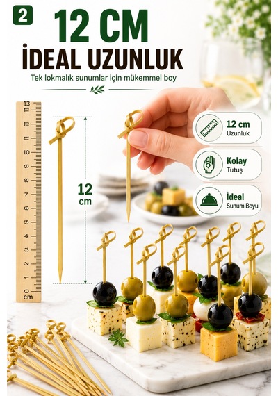 50 Adet Düğümlü Bambu Kürdan 12 Cm Kokteyl Parti Davet Aperatif Sunum Kürdanı 50'li Set Paket