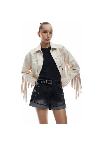 Koton Pamuklu Rahat Kalıp Katlı Paça Yırtık Denim Şort Siyah 5sal40012md Siyah