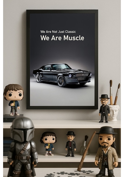 Ford Mustang Shelby Gt500 Siyah Ahşap Çerçeveli Poster, Dekoratif Araba Duvar Tablosu