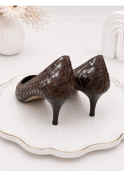 Dabab Shoes Lılya Kadın Acı Kahve Sivri Burun Örgü Desenli 6 Cm İnce Topuklu Stiletto Ayakkabı Kahverengi