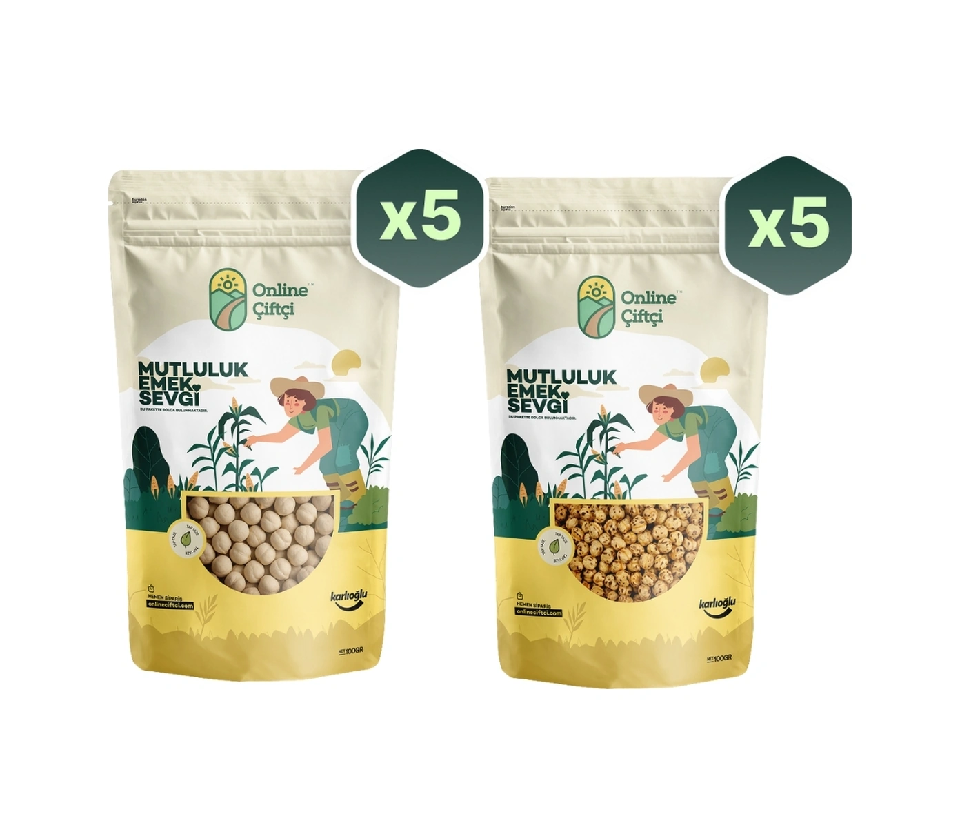 Online Çiftçi Beyaz ve Sarı Leblebi Seti 10 x 100 G