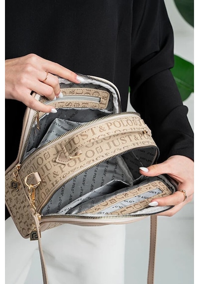 Just Polo Kadın Çok Bölmeli Ayarlanabilir Askılı Lüks El Ve Omuz Çantası Shoulder Bag Vizon