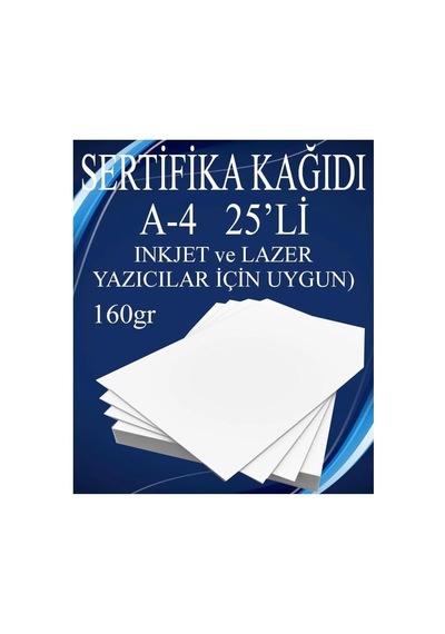 A4 Sertifika Kağıdı Kalın 25 Adet Gramajlı Fotokopi Kağıdı 160 Gr Tüm Yazıcılara Uyumlu 21x29.7 Cm Kalın Bas Genel