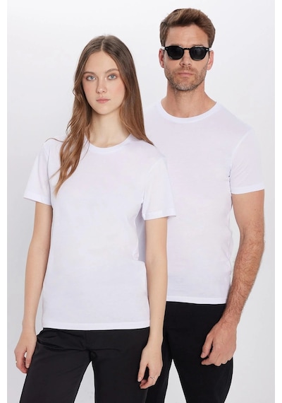 Tudors Unisex 5'li Paket Beyaz Slim Fit Dar Kesim %100 Pamuk Bisiklet Yaka Tişört-32694 Beyaz