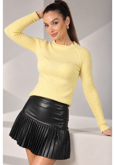 By Saygı Kadın Reglan Kollu Triko Bluz Sarı