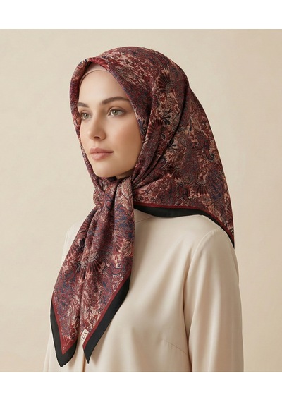 Efsun Desen 90x90cm Eşarp/fular Siyah- Bordo