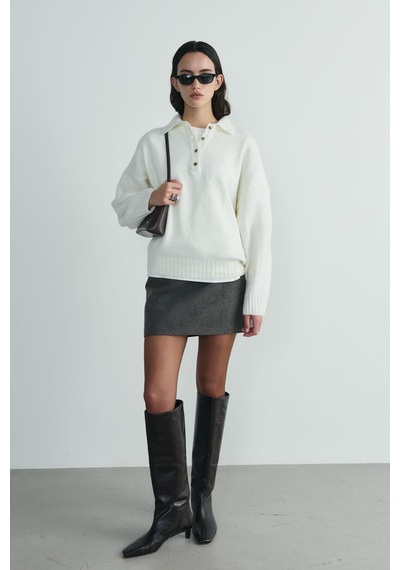 Suud Collection Ekru Rani Polo Yaka Oversize Kazak