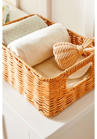 Ocean Home Textile Çocuk Odası Yıkanabilir Bej Pp Rattan Sepet 30 X 20 X 11 Cm