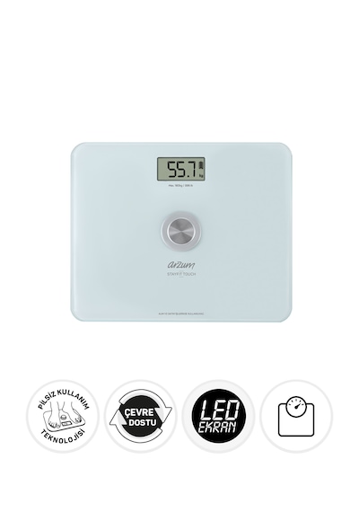 Arzum AR5126 Stayfit Touch Cam Beyaz Baskül, Pilsiz Kullanım, 180 Kg’a Kadar Ölçüm Kapasitesi, Beyaz