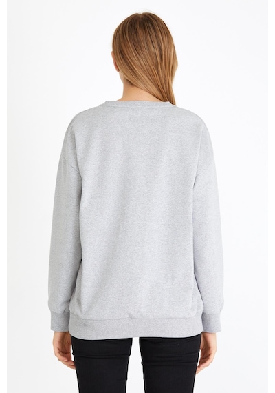 Comeor Kadın Gri Basic Bisiklet Yaka Regular Fit Rahat Sweatshirt 001