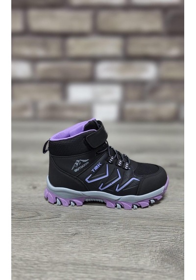 Rahat Konforlu Taban Outdoor Spor Cırtlı Çocuk Botu Siyah - Lila