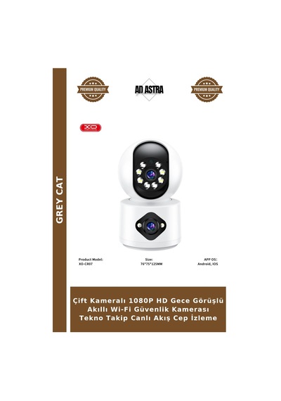 Çift Kameralı 1080p Hd Gece Görüşlü Akıllı Wi-fi Güvenlik Kamerası Tekno Takip Canlı Akış Cep İzleme Çok Renkli