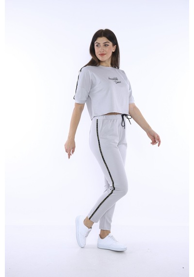 Kadın-alt-üst T-shirt Takım, Rahat Kesim-3826 - S Gri