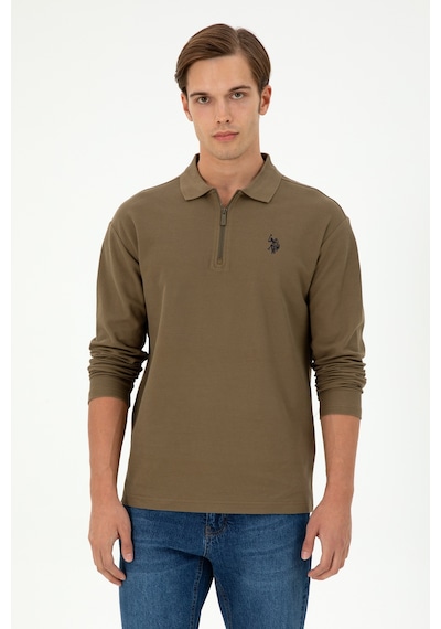 U.S. Polo Assn. Erkek Comfort Fit Yarım Fermuarlı Haki Sweatshirt 50293413-VR027