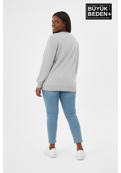 Süperlife Kadın Büyük Beden Yelken Baskılı Bisiklet Yaka İnce Sweatshirt Spr26bswk956-11 Gri Melanj Süperlife Kadın Büyük Beden Yelken Baskılı Bisiklet Yaka İnce Sweatshirt Spr26bswk956-11 Gri Melanj