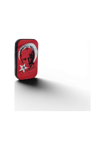 Mustafa Kemal Atatürk Portreli Ay Yıldız Motifli Kırmızı Metal Çakmak - Hediyelik Özel Seri Çok Renk