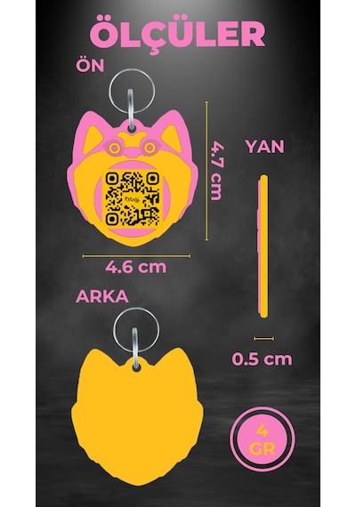 Petjoo 19.Hachiko Sarı-Pembe Qr'lı Köpek Künyesi