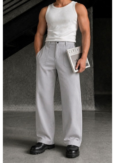 Tarz Cool Erkek Baggy Fit Old Money Cep Detaylı Pantolon Gri