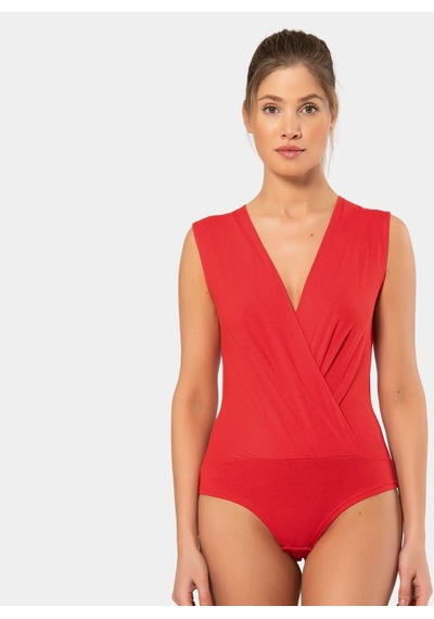 Türen Kruvaze Yaka Kolsuz Çıtçıtlı Body 3502/kırmızı 001