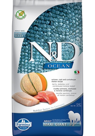 N&D Ocean Somon ve Morina Balıklı Kavunlu Maxi Giant Yetişkin Köpek Maması 12 KG