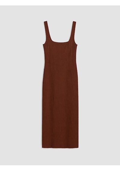 Lcw Vision Kahverengi Kare Yaka Dokulu Bodycon Elbise