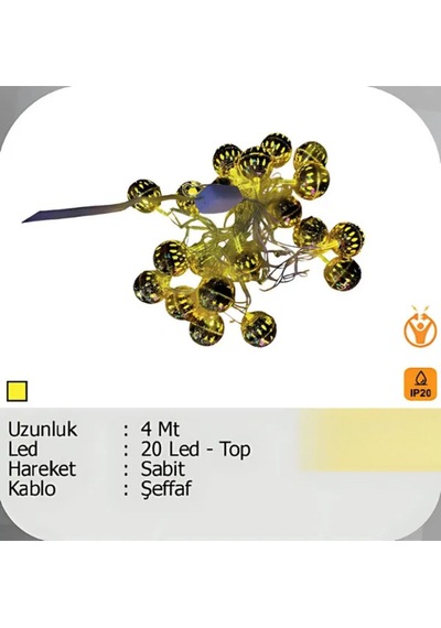 Elektrikhouse Led Peri Işığı 20 Led - Top 4 Metre Çok Renkli