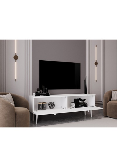 Melura Tv Ünitesi - Tv Sehpası 140 Cm %100 Mdf Lake Ahşap Ayaklı Beyaz