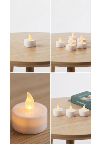 4'lü Pilli Led Tealight Mum Seti - Sıcak Sarı Işık - Piller Dahildir - Dekoratif Yalancı Mum