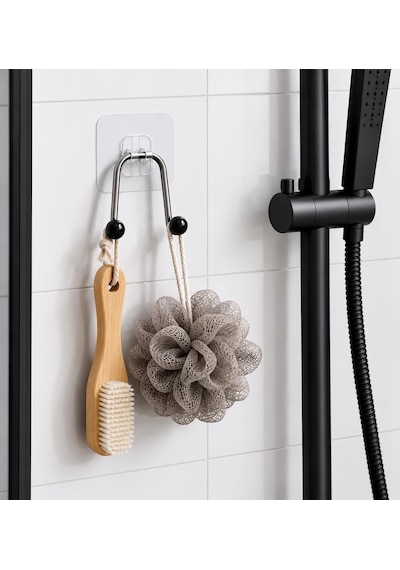 Lexroo Yapışkanlı Çelik Banyo Kancası Delme Gerektirmez Duş Lifi & Fırça Askısı - 2 Adet Çok Renkli