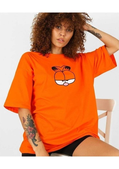 Kozia Outdoors Garfield Baskılı Oversize Unisex Tşhirt Oranj Oranj