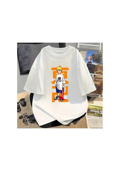 Tarzsokak Anime Tokyo Revengers Baskılı Unisex Oversize Beyaz