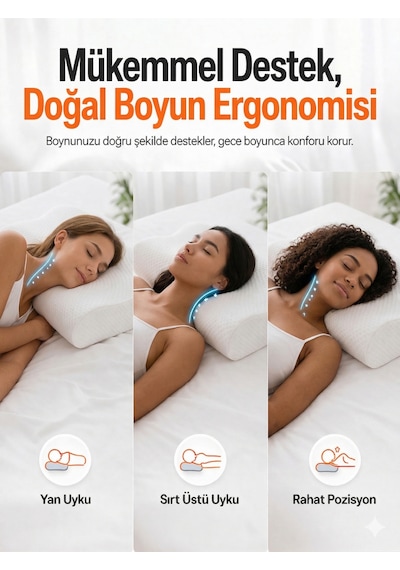 Lüks Ortopedik Boyun Destekli Yastık - Visko Ve Uyku Destek Yastığı Beyaz