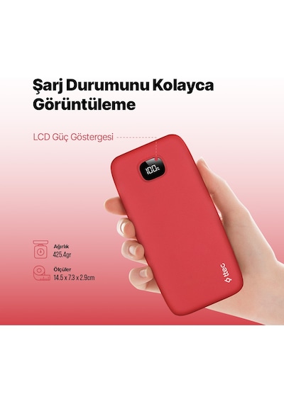 Ttec Chargeup Lcd 20.000mah Taşınabilir Hızlı Şarj Aleti 2BB213GK / Powerbank Kırmızı