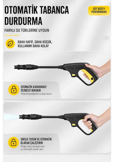 Exenar - Siyah - Cw55 Ev Tipi Araç Yıkama Makinesi Kablolu Evde Oto Yıkama Cihazı 1600w 75 Bar Basınçlı Su