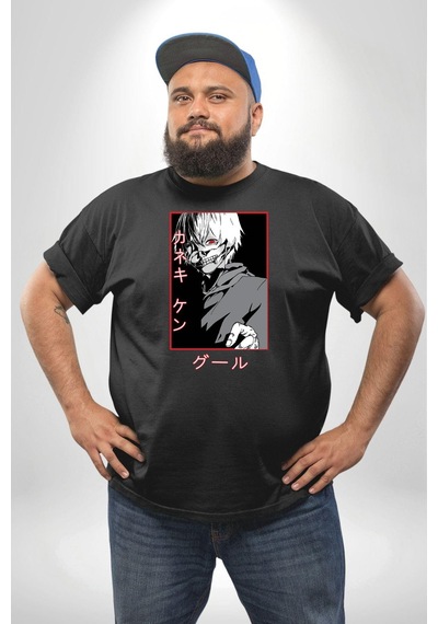 Angemiel Kaneki Ken Kuma Japon Anime Şeytan Siyah Büyük Beden Erkek Kadın Unisex Basic Ön Baskılı Tişört Siyah